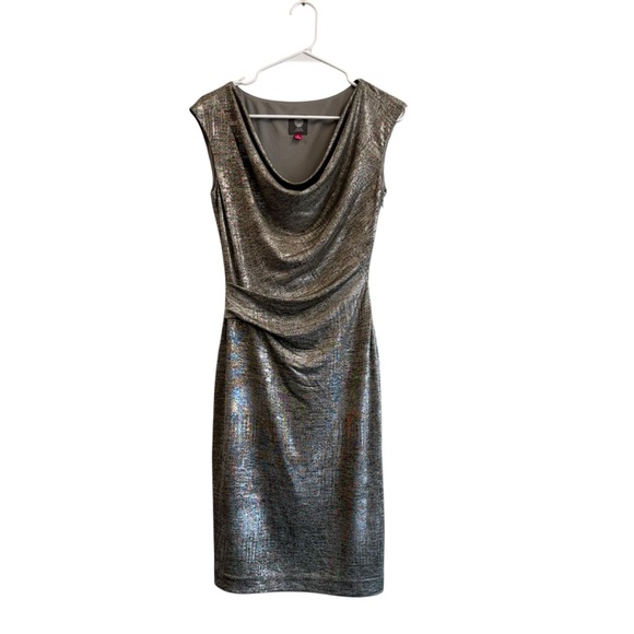Vince Camuto Metallic Gray Midi Dress - Picture 2 of 7